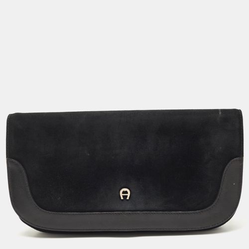 Suede And Leather Logo Flap Clutch - Aigner - Modalova