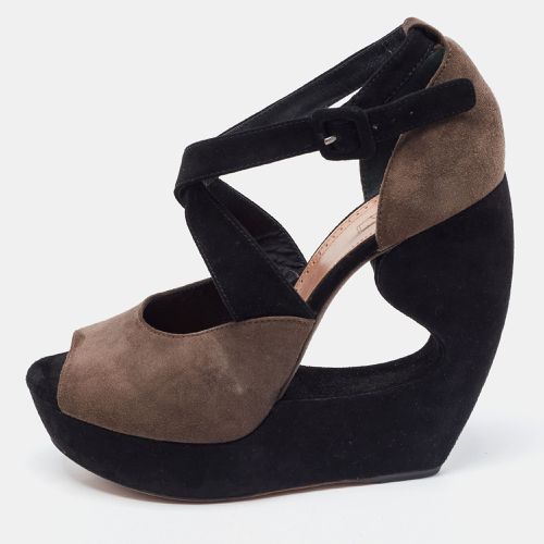 And Black Suede Wedge Platform Ankle Strap Sandals Size 39 - Alaia - Modalova