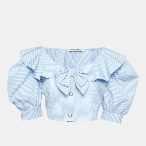 Stripe Cotton Bow Detail Crop Top M - Alessandra Rich - Modalova