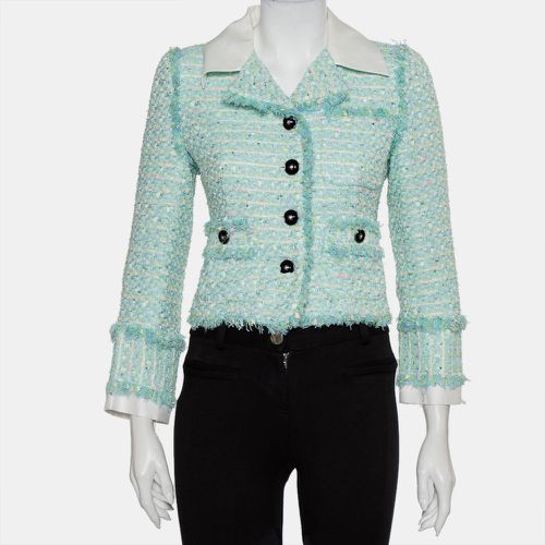 Aqua Tweed Button Front Cropped Jacket S - Alessandra Rich - Modalova