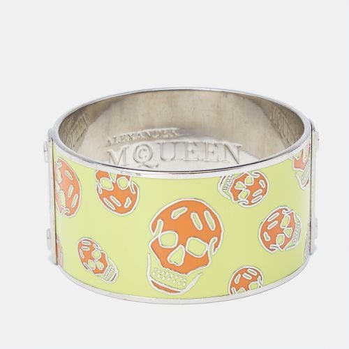 Skull Printed Yellow and Enamel Silver Tone Large Bangle Bracelet - Alexander McQueen - Modalova