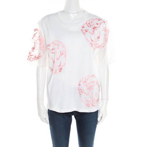 Cotton Floral Embroidered Silk Sleeve Detail Oversized T-Shirt S - Alexander McQueen - Modalova