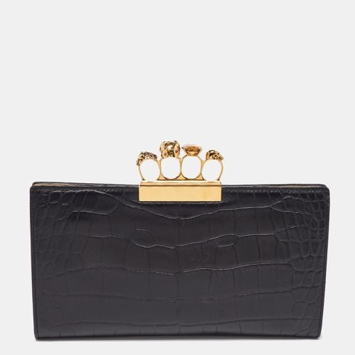 Croc Embossed Leather Skull Knuckle Clutch - Alexander McQueen - Modalova