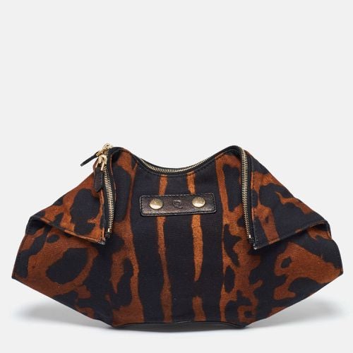 Brown Leopard Print Canvas and Leather Medium De Manta Clutch - Alexander McQueen - Modalova