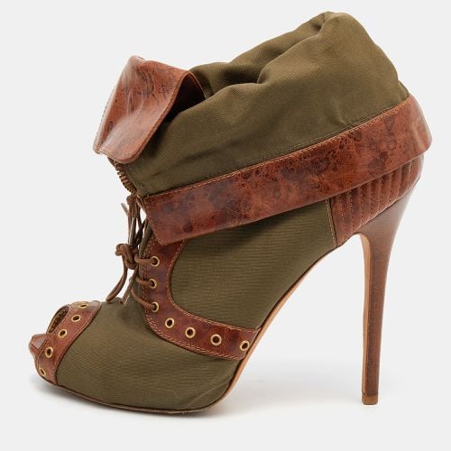 Khaki /Brown Canvas And Leather Faithful Peep Toe Boots Size 40 - Alexander McQueen - Modalova