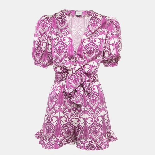 Printed Satin Knotted Romper Jumpsuit XS - Alexis - Modalova