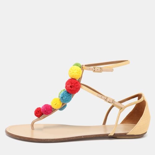 Canvas Pom Pom Flat Sandals Size 40 - Aquazzura - Modalova