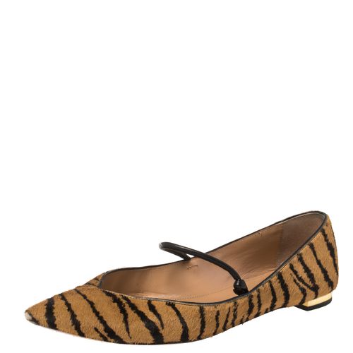 Tiger Print Calfhair Mary Jane Pointed Toe Flats Size 37.5 - Aquazzura - Modalova