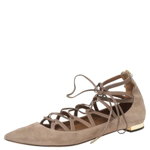 Suede Dancer Lace Up Ballet Flats Size 38 - Aquazzura - Modalova