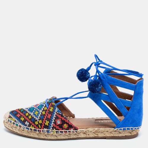 Raffia And Suede Belgravia Lace Up Espadrille Flat Sandals Size 36 - Aquazzura - Modalova