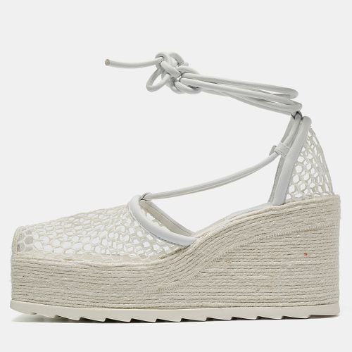 Mesh and Leather Wedge Platform Espadrille Ankle Wrap Sandals Size 39 - Bottega Veneta - Modalova