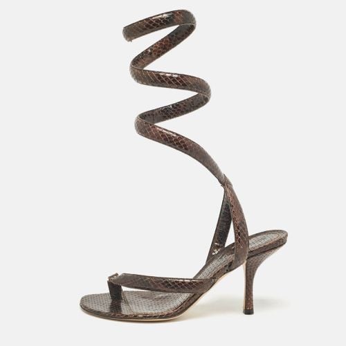 Python Embossed Leather Ankle Strap Sandals Size 37 - Bottega Veneta - Modalova