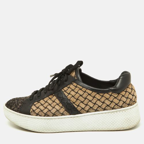 Gold Woven Fabric and Leather Low Top Sneakers Size 39.5 - Bottega Veneta - Modalova