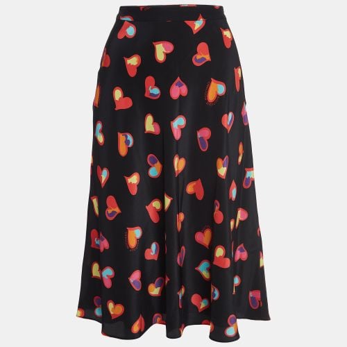 Heart Print Silk Flared Midi Skirt S - Boutique Moschino - Modalova