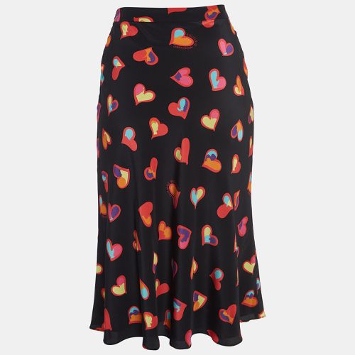 Heart Print Silk Flared Midi Skirt S - Boutique Moschino - Modalova