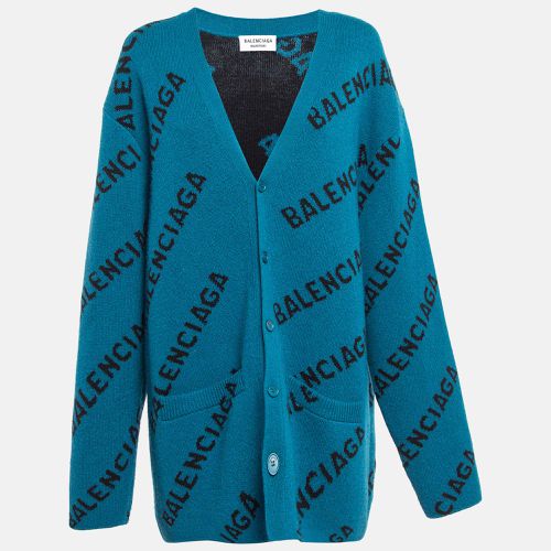 Monogram Jacquard Wool Knit Long Archetype Cardigan L - Balenciaga - Modalova