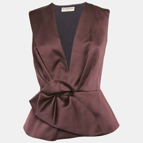 Dark Satin Draped Sleeveless Blouse S - Balenciaga - Modalova