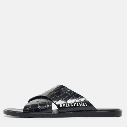 Croc Embossed Leather Flat Slides Size 41.5 - Balenciaga - Modalova