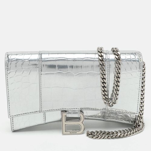 Croc Embossed Leather Hourglass Wallet On Chain - Balenciaga - Modalova