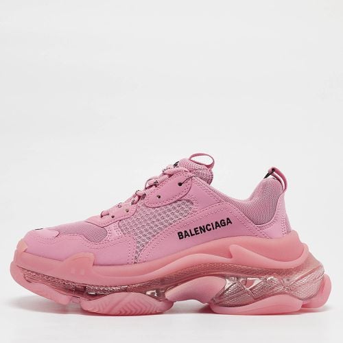 Faux Leather and Mesh Triple S Clear Sole Low Top Sneakers Size 38 - Balenciaga - Modalova