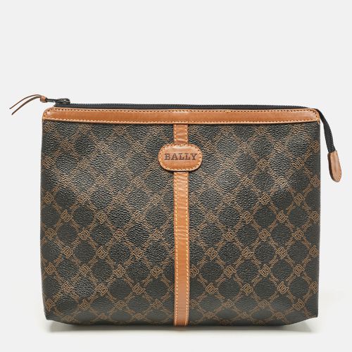 Brown Monogram Coated Canvas and Leather Zip Pouch - Bally - Modalova