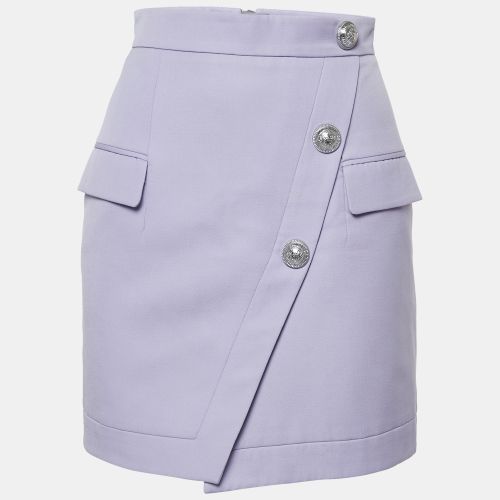 Lavender Wool Button Detail Mini Skirt S - Balmain - Modalova