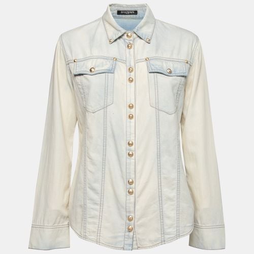 Bleached Denim Long Sleeve Button Front Shirt M - Balmain - Modalova