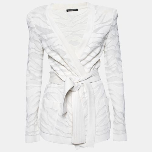 Zebra Textured Knit Belted Wrap Cardigan M - Balmain - Modalova