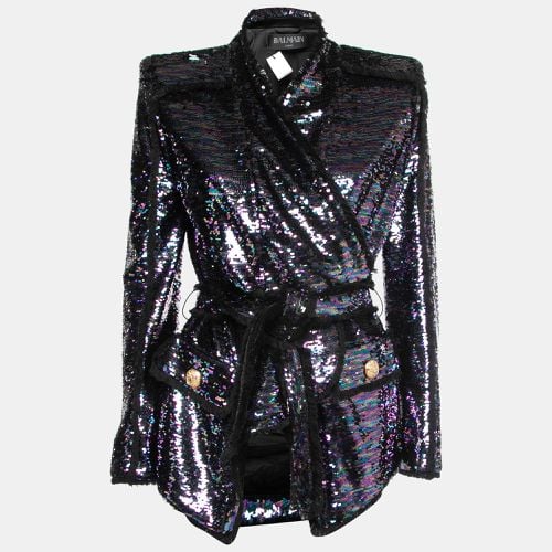 Sequined Frayed Belted Blazer M - Balmain - Modalova