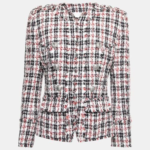 Red Tweed Button Embellished Jacket M - Balmain - Modalova