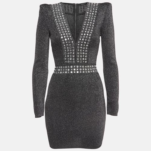 Lurex Knit Crystal Embellished Mini Dress S - Balmain - Modalova