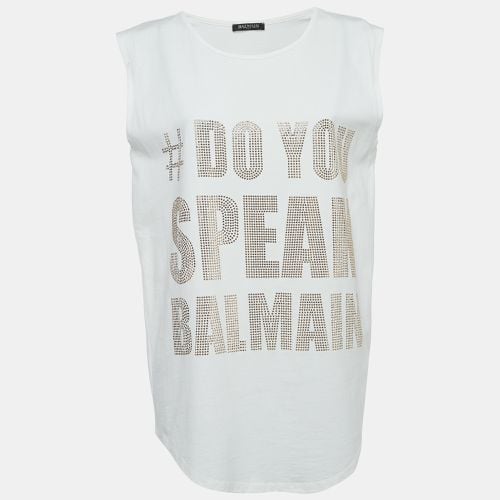 Off- Slogan Studded Cotton Tank Top S - Balmain - Modalova