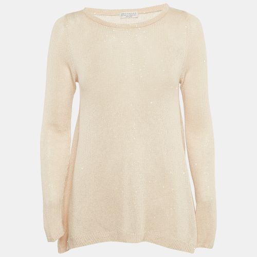 Sequin Detail Linen and Silk Knit Top XS - Brunello Cucinelli - Modalova