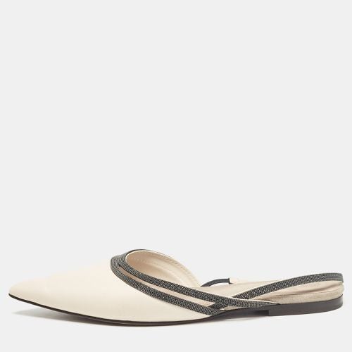 Leather Embellished Slingback Flats 41 - Brunello Cucinelli - Modalova