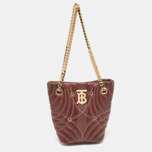 Dark Maroon Leather Mini Lola Bucket Bag - Burberry - Modalova