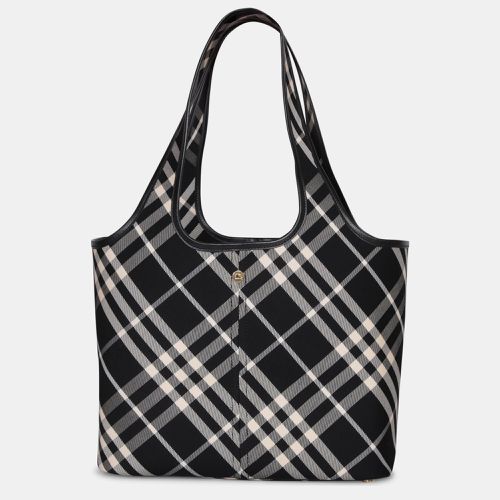 White Embroidered Check Canvas Small Shopping Bag - Burberry - Modalova