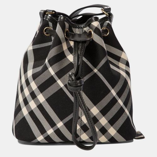 White Checked Drawstring Mini Bucket Bag - Burberry - Modalova