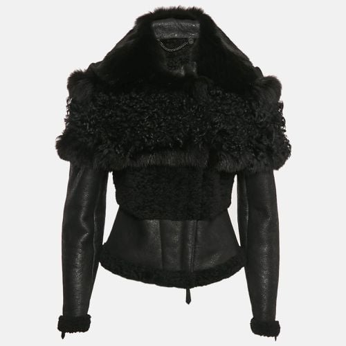 Burberry Fox Fur Trim Shearling and Leather Zip-Up Jacket S - Burberry Prorsum - Modalova