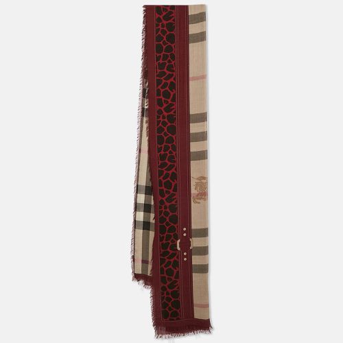 Red Leopard Print Haymarket Check Silk Blend Scarf - Burberry - Modalova