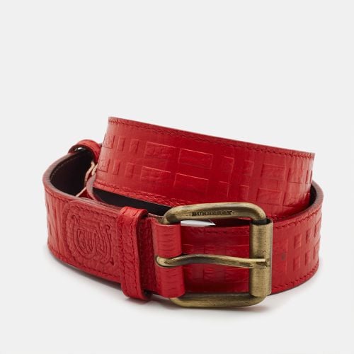 Embossed Leather Buckle Belt 80CM - Burberry - Modalova