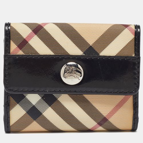 Black Nova Check PVC and Patent Leather Compact Wallet - Burberry - Modalova