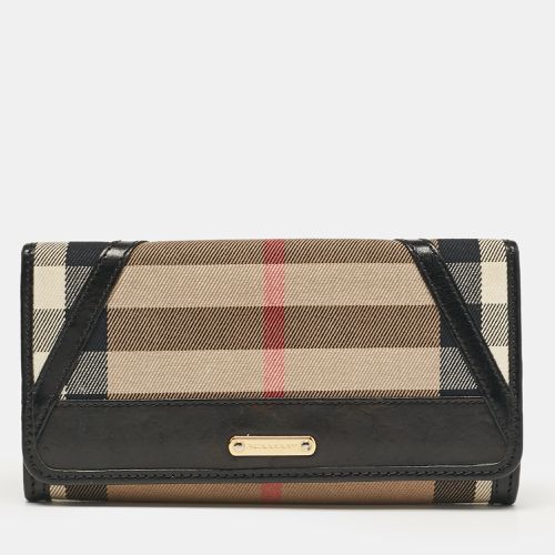 Beige House Check Fabric and Leather Leighton Continental Wallet - Burberry - Modalova