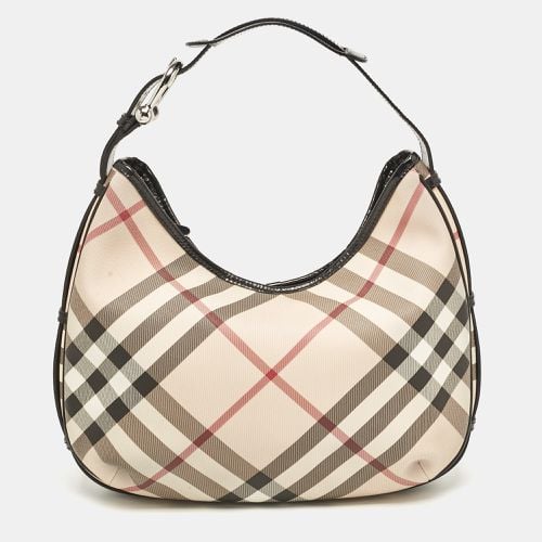 Beige Nova Check Coated Canvas and Patent Leather Barton Hobo - Burberry - Modalova