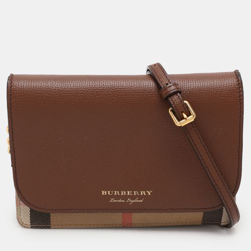 Beige House Check Canvas and Leather Hampshire Crossbody Bag - Burberry - Modalova