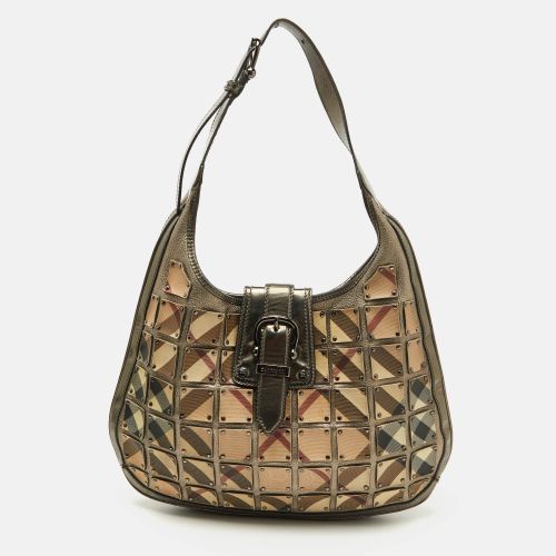 Beige Nova Check PVC and Leather Studded Brooke Warrior Hobo - Burberry - Modalova