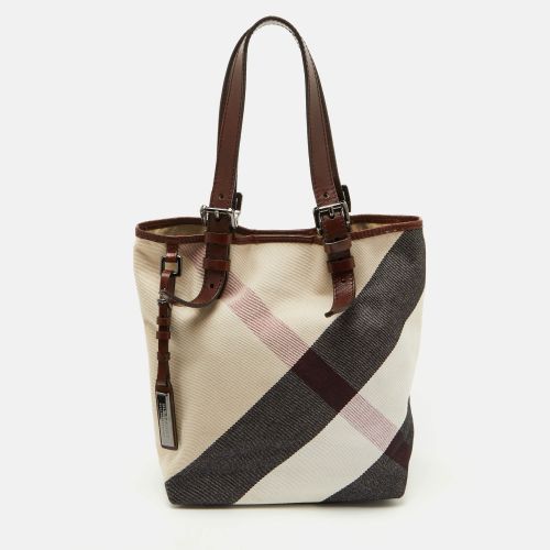 Brown Mega Check Canvas and Leather Tote - Burberry - Modalova