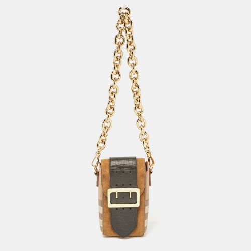 Brown House Check Canvas and Leather Vertical Belt Buckle Bag - Burberry - Modalova