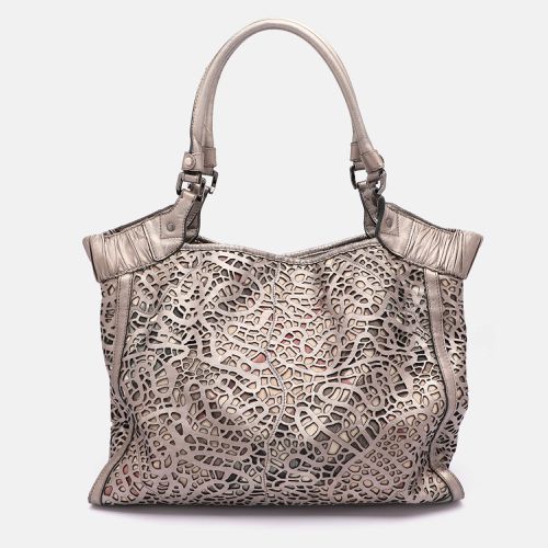 Taupe Laser Cut Leather and Coated Canvas Tote - Burberry - Modalova