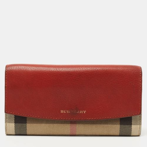 Brick /Beige House Check Canvas and Leather Flap Continental Wallet - Burberry - Modalova