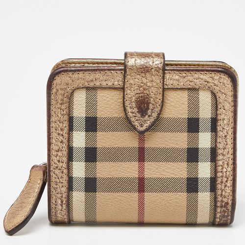 Gold Nova Check PVC and Leather Compact Wallet - Burberry - Modalova